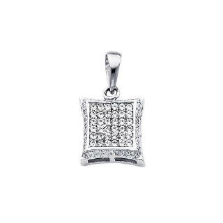 14k White Gold 10mm Curved Square CZ Cubic Zirconia Charm Pendant (0.4" or 10mm Square) The World Jewelry Center Jewelry