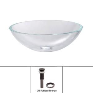 KRAUS Glass Vessel Sink with Pop up Drain in Crystal Clear and Mounting Ring in Oil Rubbed Bronze GV 100 ORB