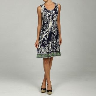 Glamour Navy/Off White/Lime Scoop Neck Print Dress Glamour Casual Dresses