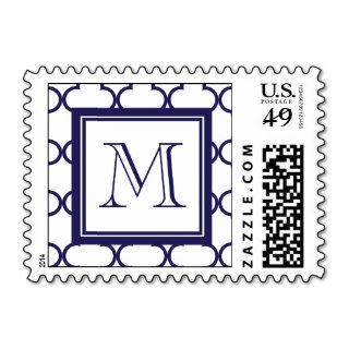 Navy Blue, White Quatrefoil  Your Monogram Stamp