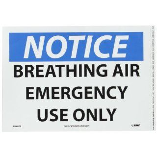 NMC N248PB OSHA Sign, Legend "NOTICE   BREATHING AIR EMERGENCY USE ONLY", 14" Length x 10" Height, Pressure Sensitive Vinyl, Black/Blue on White Industrial Warning Signs