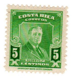 Postage Stamps Costa Rica. One Single 5c Bright Green Roosevelt Stamp Dated 1947, Scott #251. 