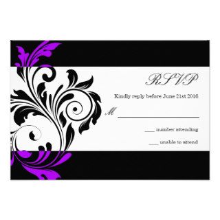Black and Purple Floral Swirl Wedding RSVP Personalized Invitation