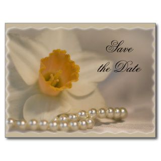 Daffodil and Pearls Save the Date Announcement Post Card