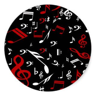 Red and white Musical notes on black Sticker