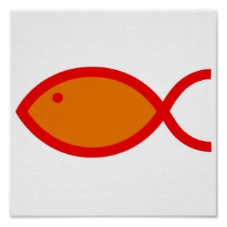Christian Fish Symbol   LOUD Orange and Red Print