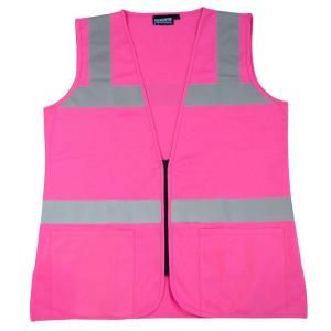 Girl Power At Work 3X S721 Tricot Ladies Fitted Vest with Zipper Closure in Hi Viz Pink 61914