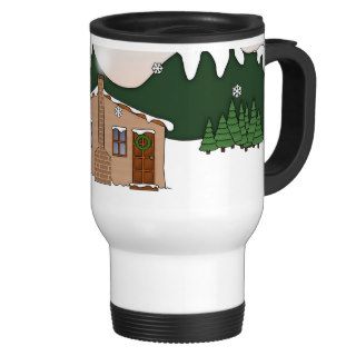 Cute Whimsical Country Cottage in Winter Scene Coffee Mugs