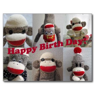 Sock Monkeys Happy Birthday Card Postcards
