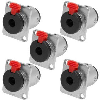 Seismic Audio   SAPT233 5Pack   5 Pack of Locking 1/4" Female Panel Mount Connectors   Nickel Plated 3 Pole   Fits Series D Pattern Holes Pro Audio Musical Instruments