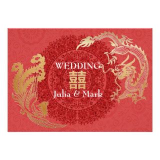 Modern Dragon Phoenix Chinese Wedding Invite Red