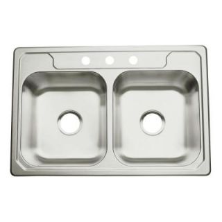 STERLING Middleton Stainless Steel 33x22x8 3 Hole Double Bowl Kitchen Sink 14708 3 NA