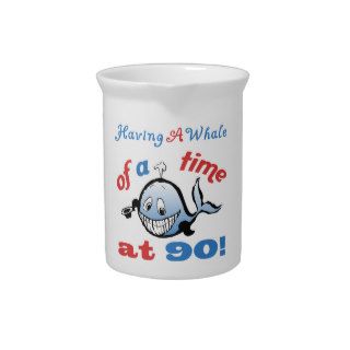 90th Birthday Humor (Whale) Beverage Pitcher