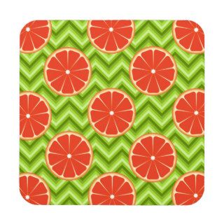 Bright Summer Citrus Grapefruits on Green Chevron Beverage Coasters