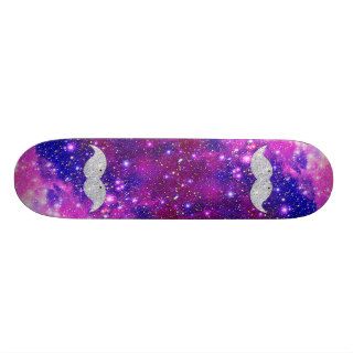 Galaxy Nebula Glitter Mustache Pink Space Skate Board