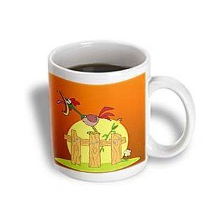 3dRose Crowing Rooster on Orange Background Mug, 11 Ounce Kitchen & Dining