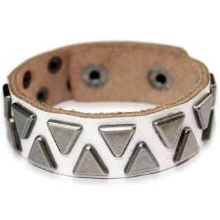 Triangle Rivets White Leather Bracelet LB01652 Bangle Bracelets Jewelry