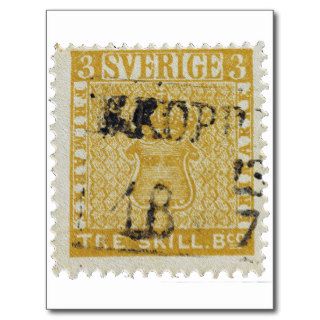 Rare Yellow 3 Skilling Stamp of Sweden 1855 Postcards