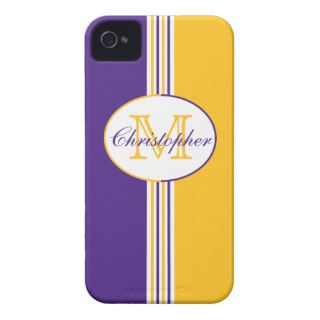 Purple and Gold Stripes Monogram Case Mate iPhone 4 Cases