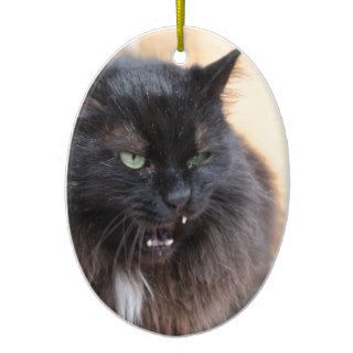 Angry black cat christmas tree ornaments