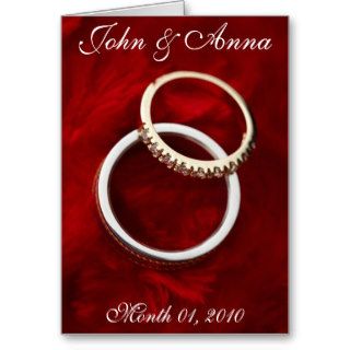 Customizable Romantic Wedding Rings on Red Greeting Cards