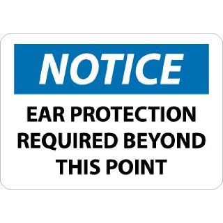 NMC N265AB OSHA Sign, Legend "NOTICE   EAR PROTECTION REQUIRED BEYOND THIS POINT", 14" Length x 10" Height, Aluminum, Black/Blue on White Industrial Warning Signs