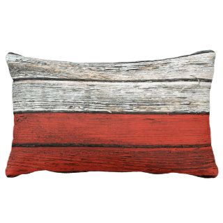 Polish Flag with Rough Wood Grain Effect Pillow