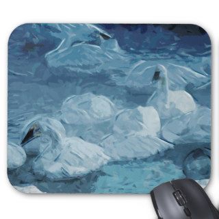 Trumpeter Swans in Winter Abstract Impressionism Mousepad