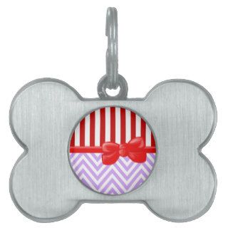 Trendy Chic Zig Zag Stripes Lines White Red Purple Pet Tag
