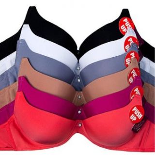 247 Frenzy Women's 6 Pack Solid Microfiber Full Cup Push up Bra (34C) Bras