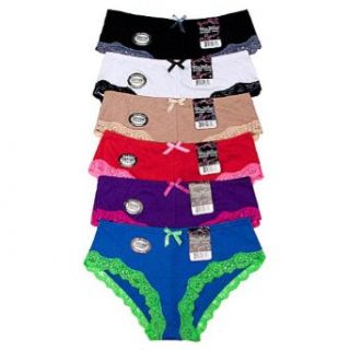 Mamia Women's Cotton Blend Bikini with Lace Trim at Leg Opening (12 Pack) Bikini Underwear