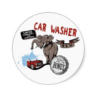 Car Wash Elephant   Groovy Cartoon Art Round Sticker