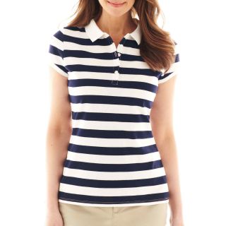 LIZ CLAIBORNE Short Sleeve Striped Polo Shirt, Blue