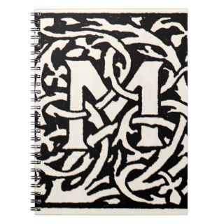Vintage Monogram M Art Nouveau Letter Spiral Note Books