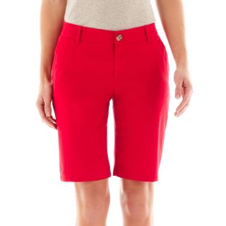 LIZ CLAIBORNE Twill Chino Bermuda Shorts, Red, Womens