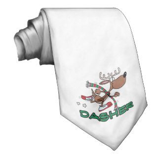 cute running reindeer DASHER cartoon Neckwear