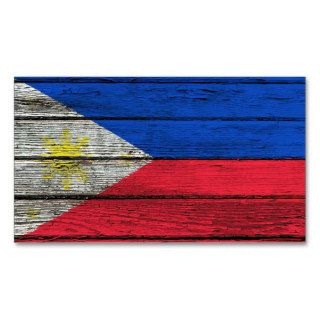 Filipino Flag with Rough Wood Grain Effect Business Card Template