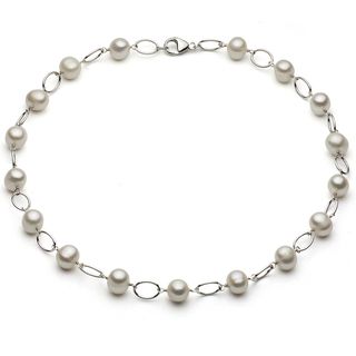 DaVonna Silver White 7 7.5mm FW Pearl Link Necklace (16 in) with Gift Box DaVonna Pearl Necklaces