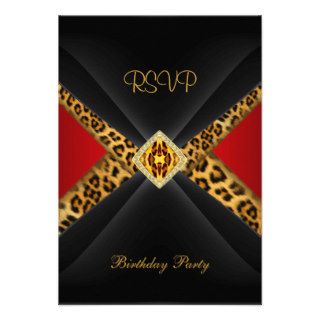 RSVP Birthday Red Gold Black Leopard Jewel Invitations