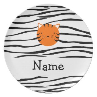 Personalized name tiger face zebra stripes dinner plate