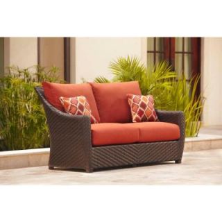 Brown Jordan Highland Patio Loveseat in Cinnabar with Empire Chili Throw Pillows    QUICK SHIP DY10035 LV
