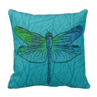 Teal Blue Watercolor Dragonfly Pillow