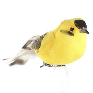 Package of Bright Yellow and Black Artificial Mushroom Gold Finch Birds on Clip .   12 Piece Package   Collectible Figurines