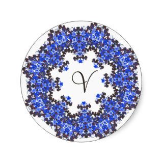 Monogram V Pansy Wreath Sticker   Bright Blue
