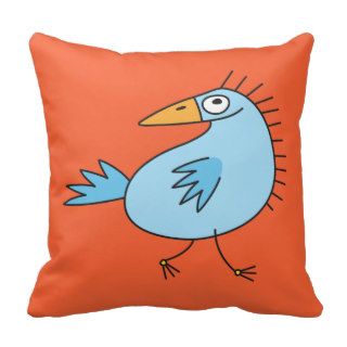 Funny blue bird kids animal cartoon orange pillow