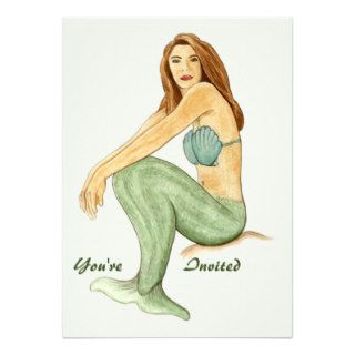 Mermaid Watercolor Painting, Drawing, Art Personalized Invites