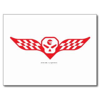 Red Checkered Flag Skull with Flame Logo Post Cards