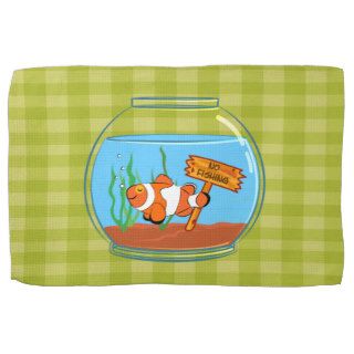 Happy clown fish sleeping in a fish bowl hand towels