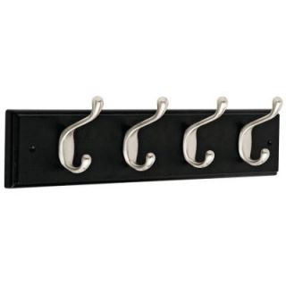 Liberty 18 in. Decorative Hook Rail/Rack with 4 Heavy Duty Hooks in Black and Satin Nickel 131584