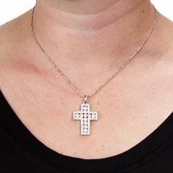 Polished Silvertone Cross with Crystals Necklace West Coast Jewelry Fashion Necklaces